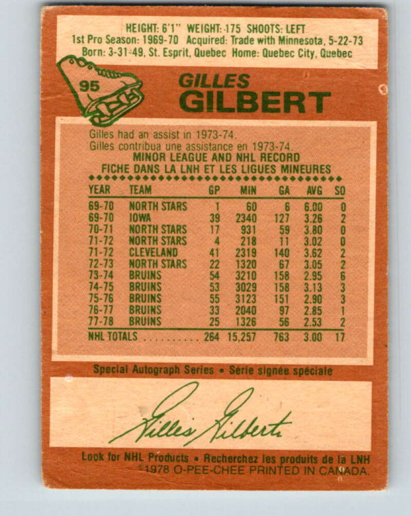 1978-79 O-Pee-Chee #95 Gilles Gilbert  Boston Bruins  V22190