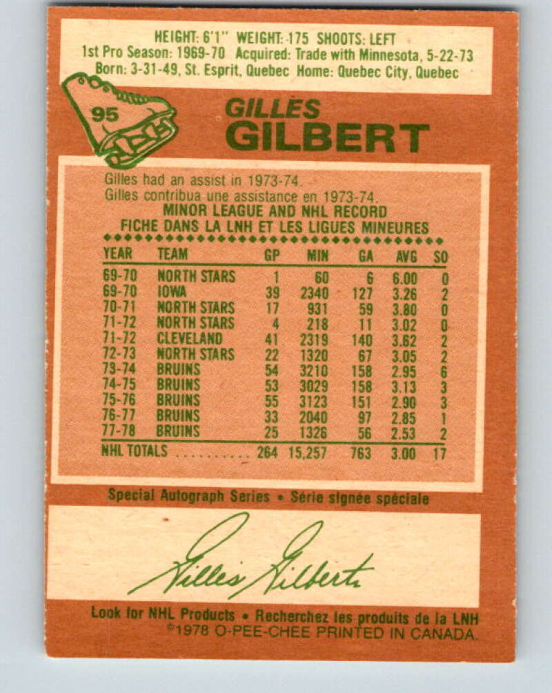 1978-79 O-Pee-Chee #95 Gilles Gilbert  Boston Bruins  V22191