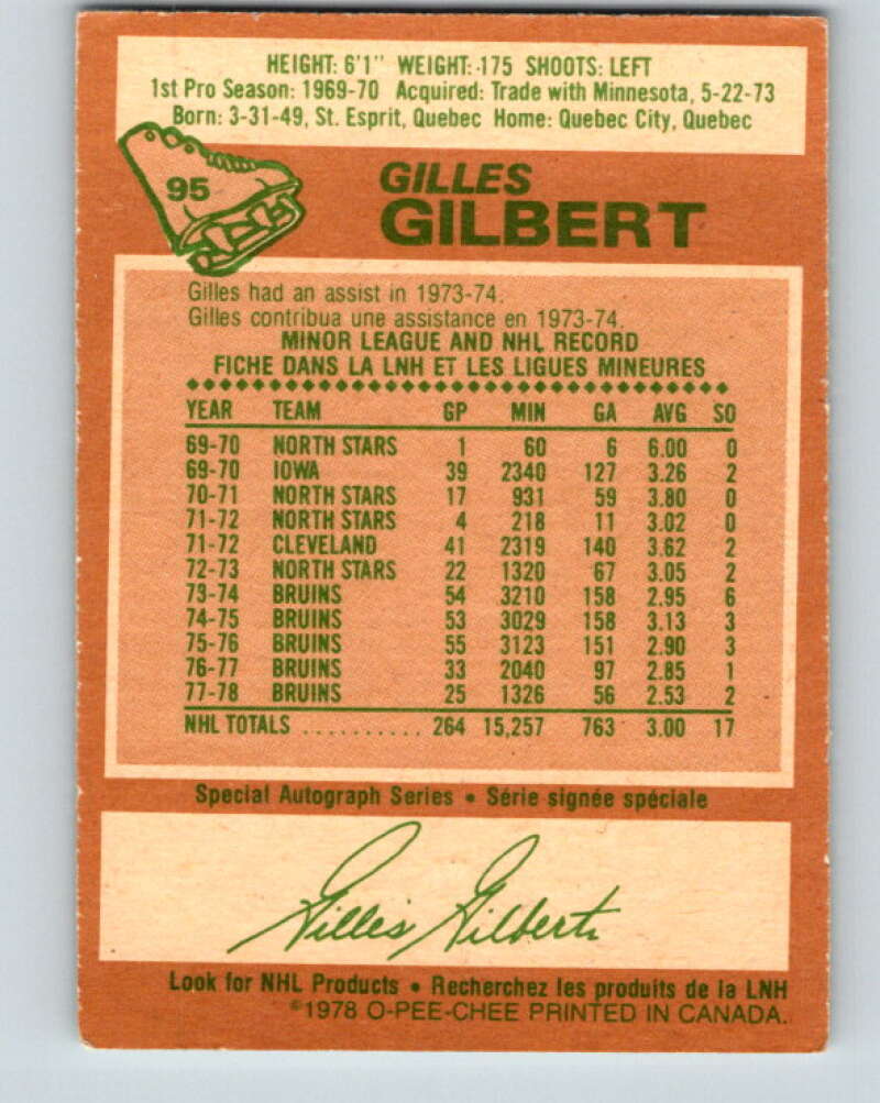 1978-79 O-Pee-Chee #95 Gilles Gilbert  Boston Bruins  V22192