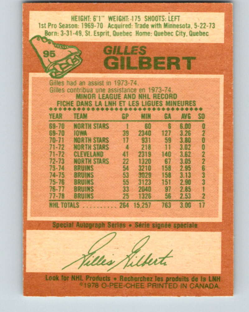 1978-79 O-Pee-Chee #95 Gilles Gilbert  Boston Bruins  V22193