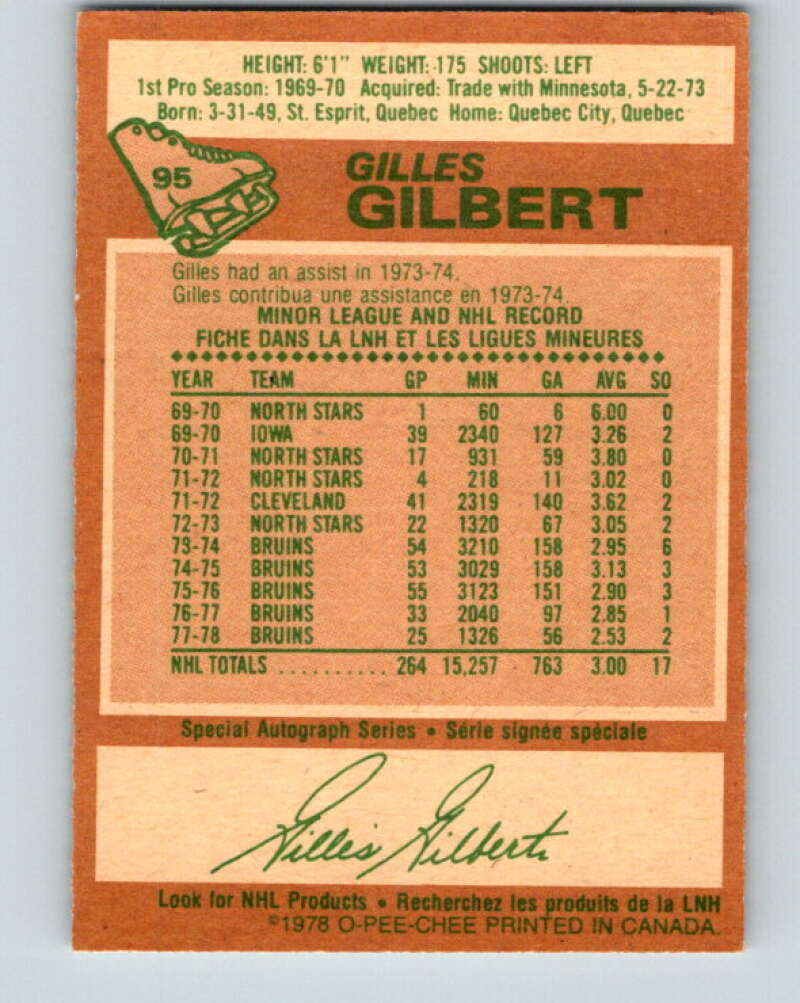 1978-79 O-Pee-Chee #95 Gilles Gilbert  Boston Bruins  V22196