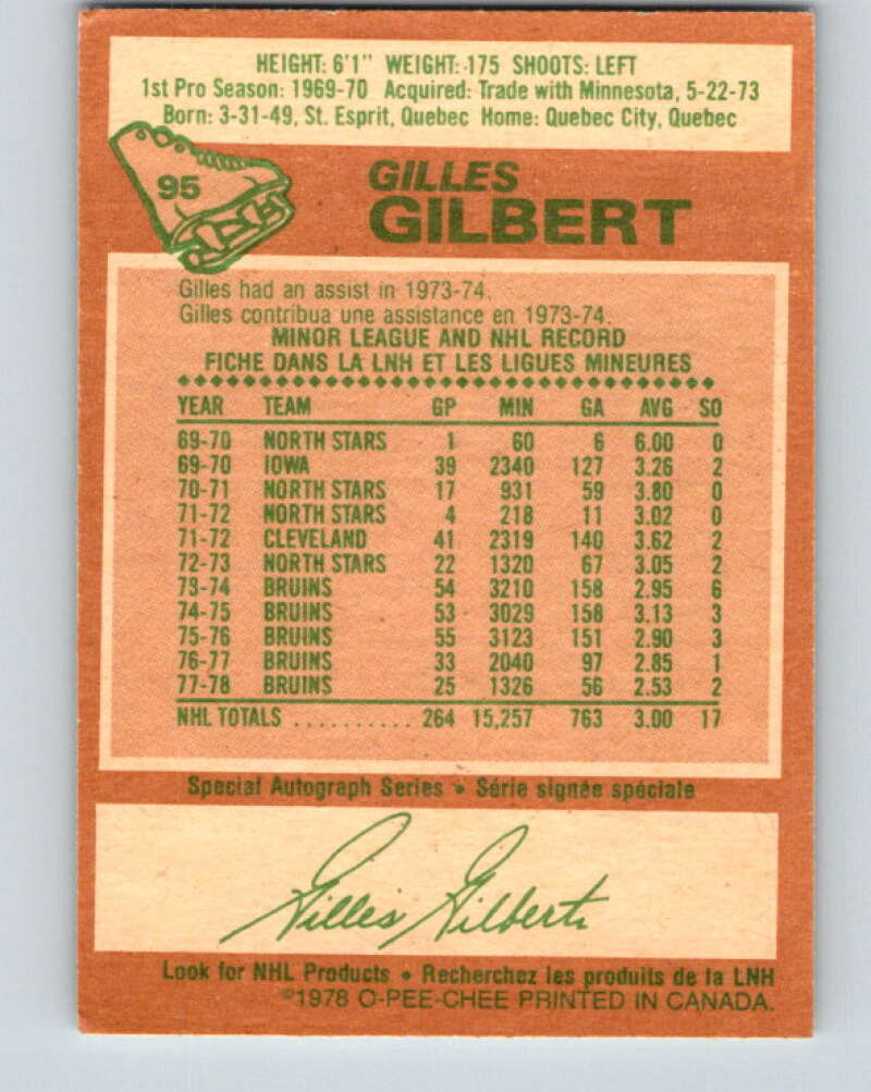 1978-79 O-Pee-Chee #95 Gilles Gilbert  Boston Bruins  V22197