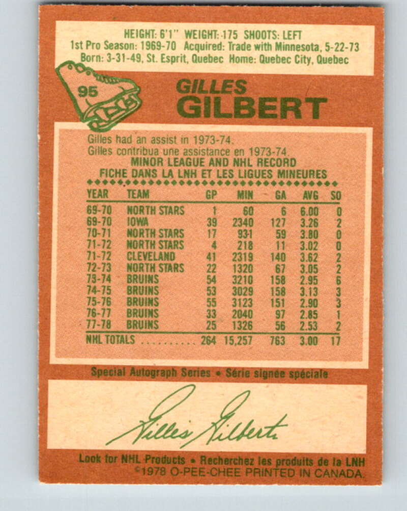 1978-79 O-Pee-Chee #95 Gilles Gilbert  Boston Bruins  V22198