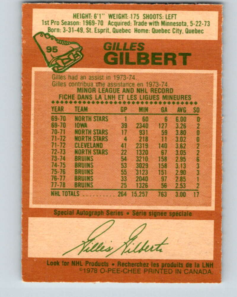 1978-79 O-Pee-Chee #95 Gilles Gilbert  Boston Bruins  V22201