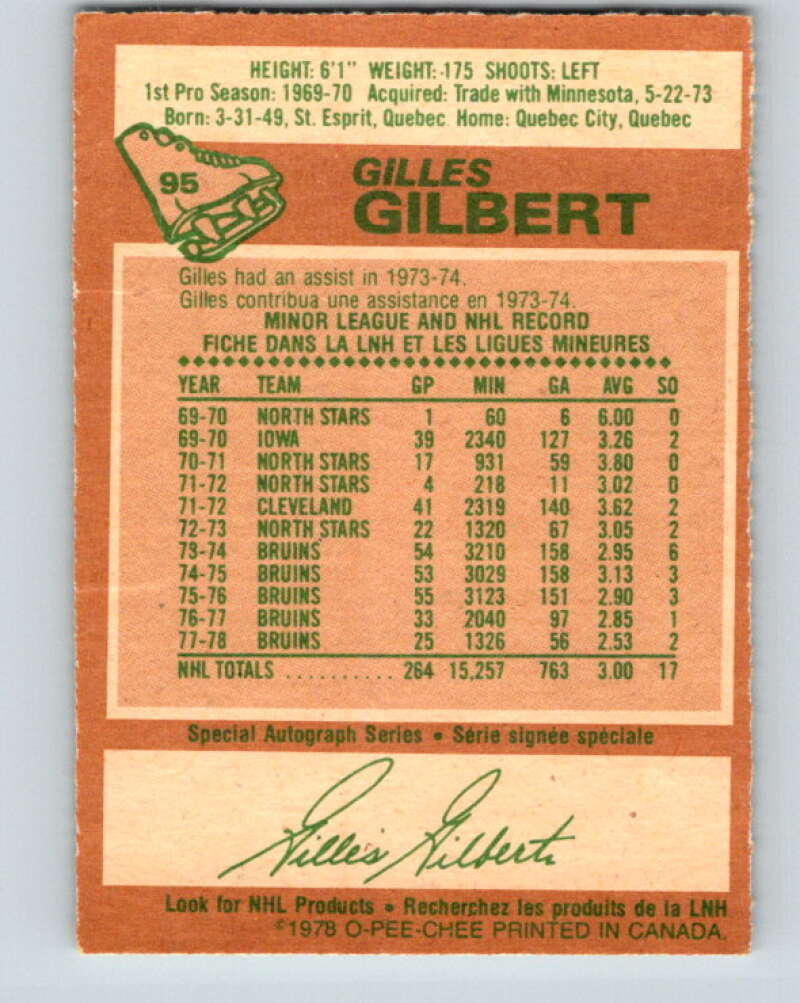 1978-79 O-Pee-Chee #95 Gilles Gilbert  Boston Bruins  V22202