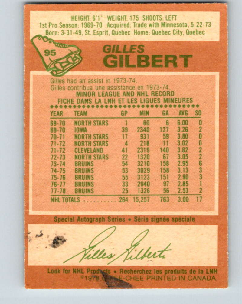 1978-79 O-Pee-Chee #95 Gilles Gilbert  Boston Bruins  V22203