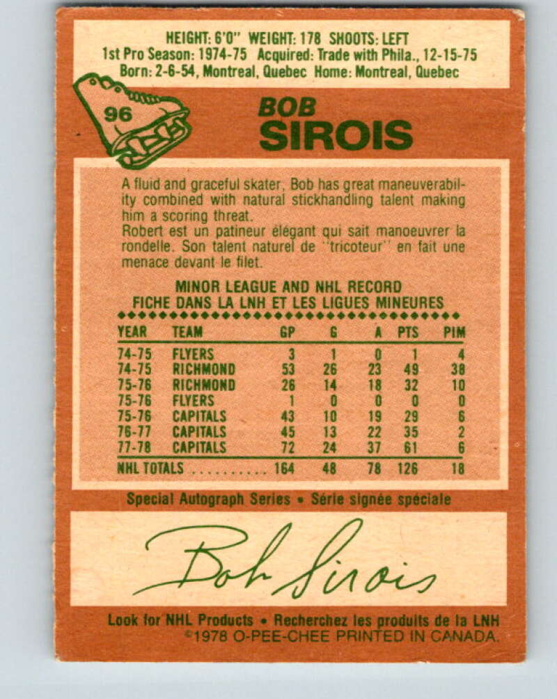 1978-79 O-Pee-Chee #96 Bob Sirois  Washington Capitals  V22209