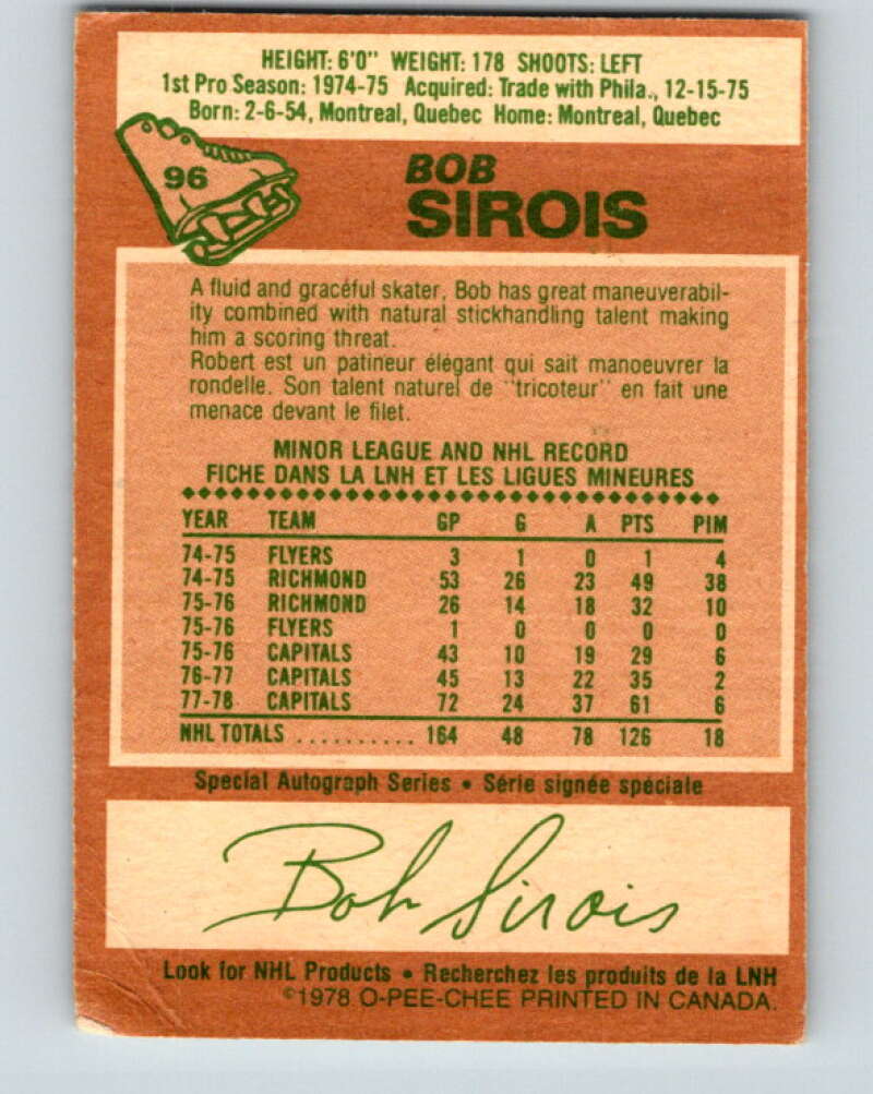 1978-79 O-Pee-Chee #96 Bob Sirois  Washington Capitals  V22210