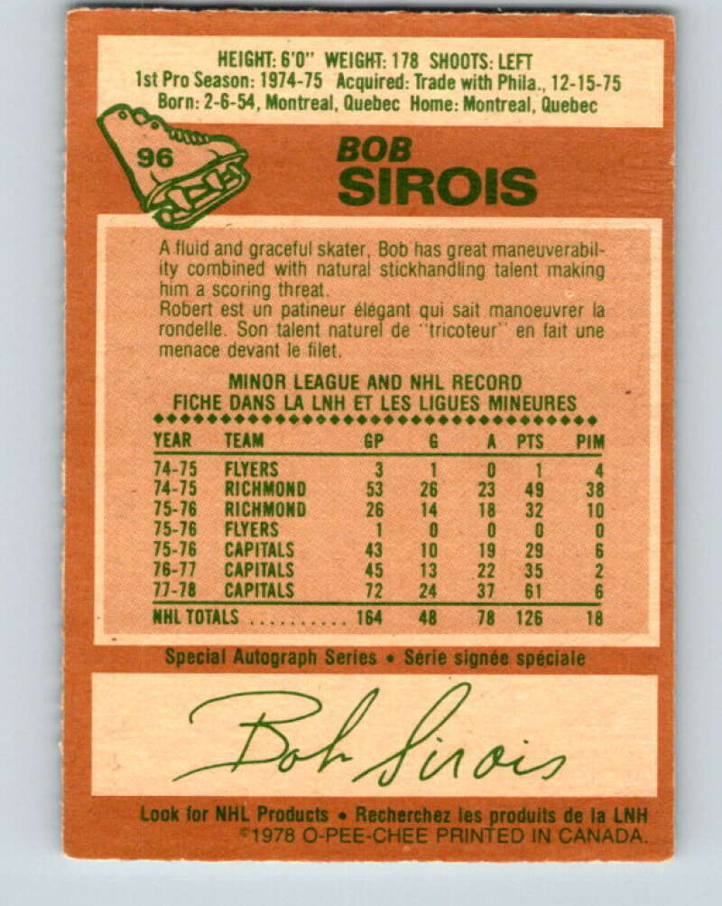 1978-79 O-Pee-Chee #96 Bob Sirois  Washington Capitals  V22212
