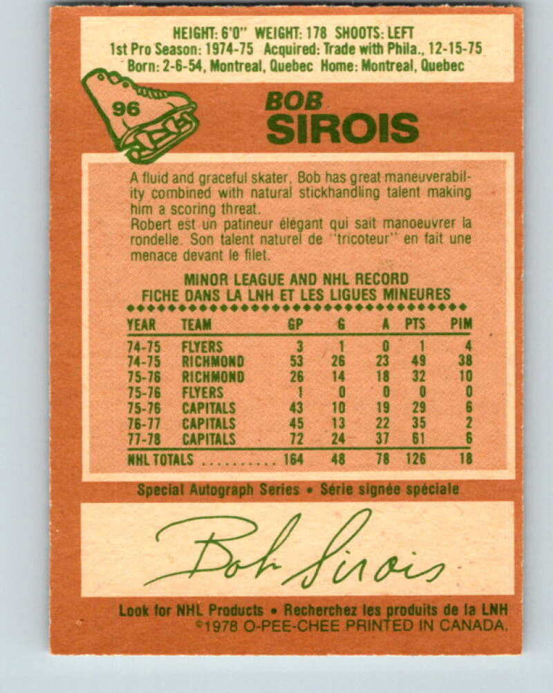 1978-79 O-Pee-Chee #96 Bob Sirois  Washington Capitals  V22214