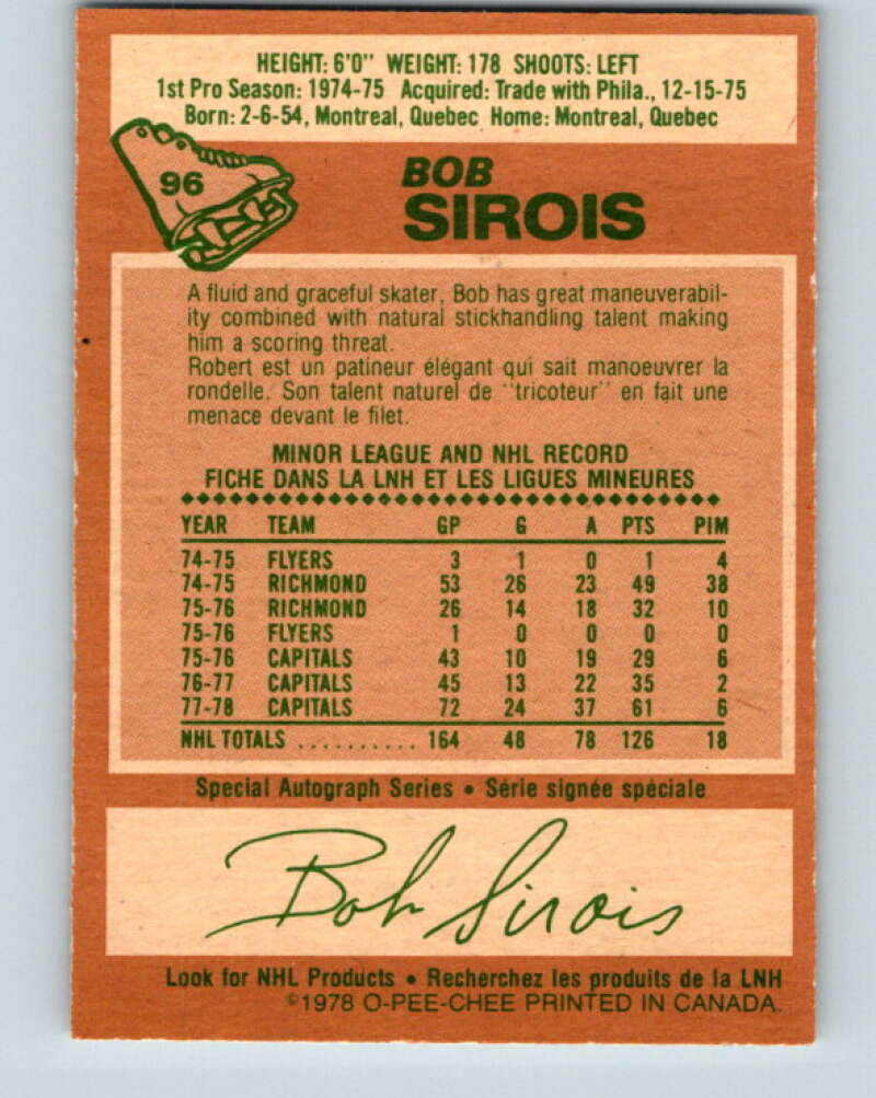 1978-79 O-Pee-Chee #96 Bob Sirois  Washington Capitals  V22218
