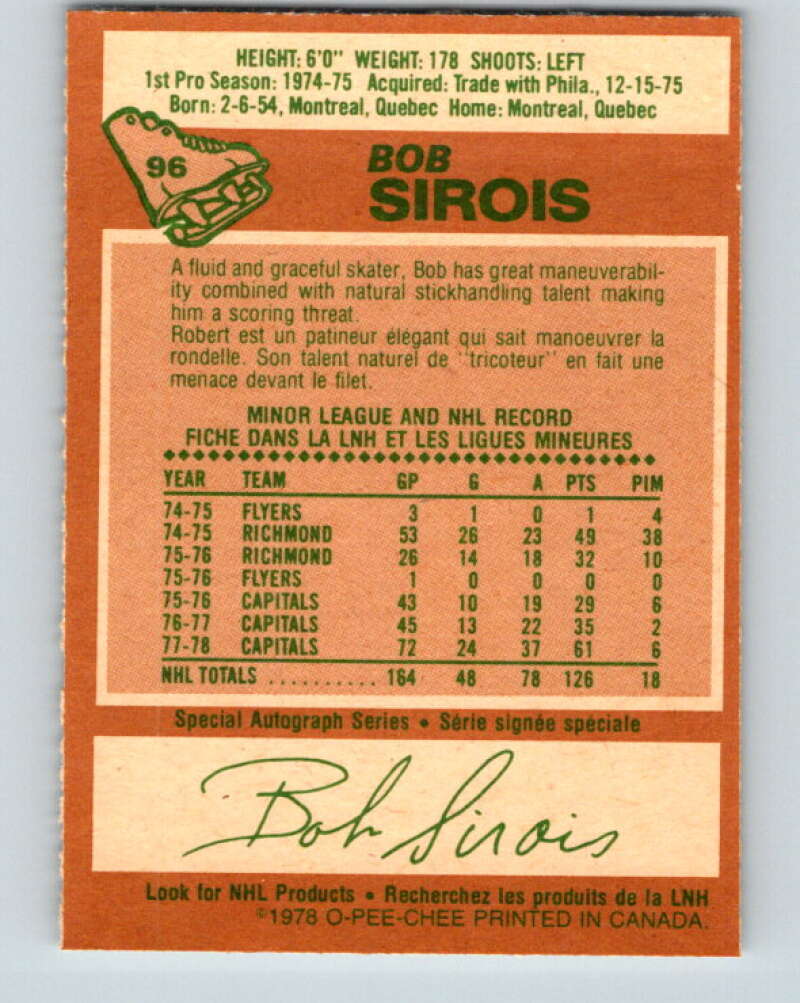 1978-79 O-Pee-Chee #96 Bob Sirois  Washington Capitals  V22223