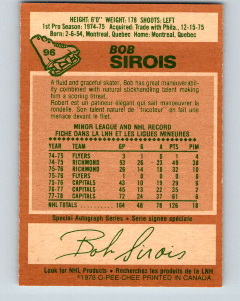 1978-79 O-Pee-Chee #96 Bob Sirois  Washington Capitals  V22224