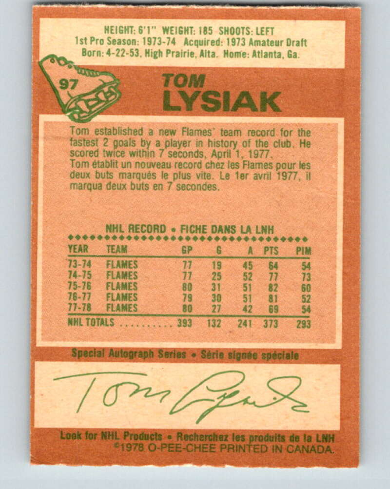 1978-79 O-Pee-Chee #97 Tom Lysiak  Atlanta Flames  V22225