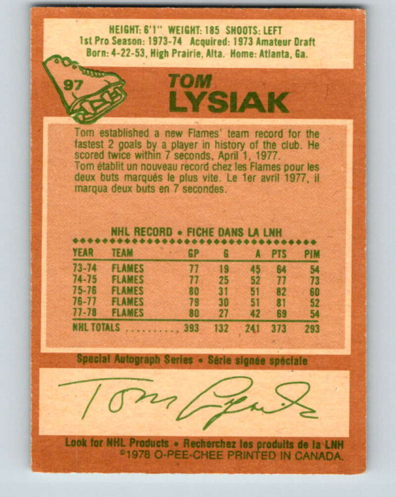 1978-79 O-Pee-Chee #97 Tom Lysiak  Atlanta Flames  V22227