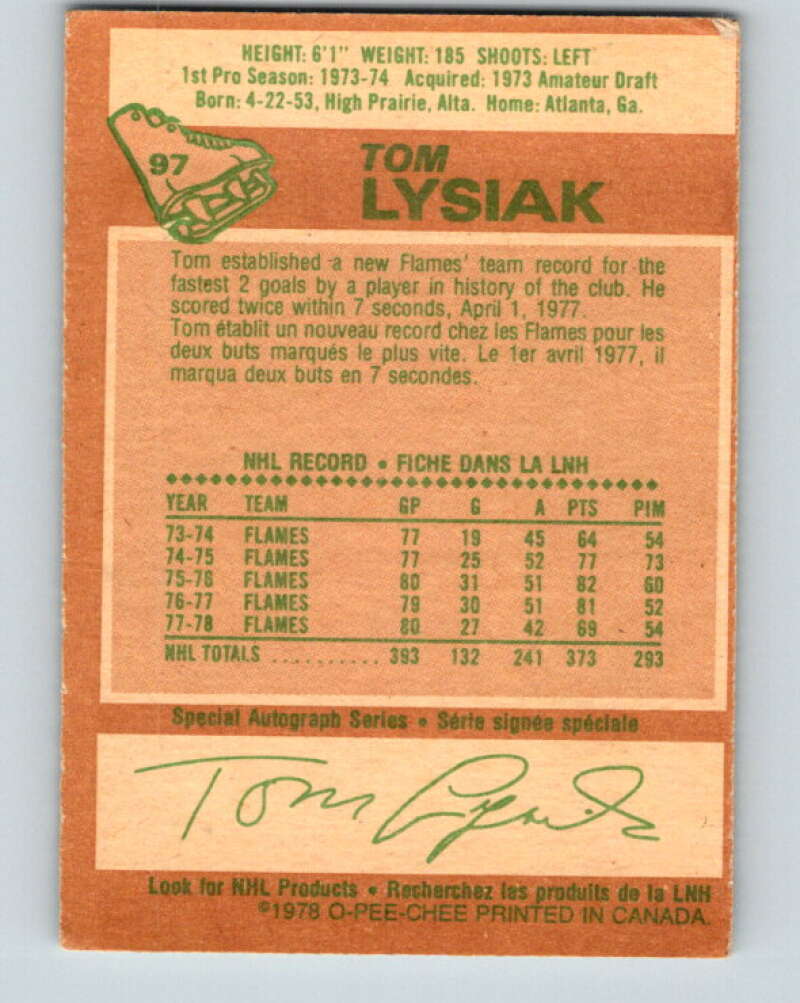 1978-79 O-Pee-Chee #97 Tom Lysiak  Atlanta Flames  V22228