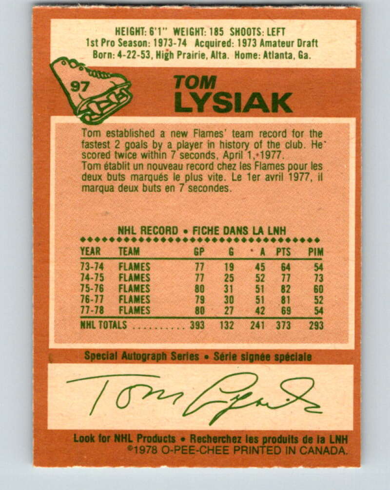 1978-79 O-Pee-Chee #97 Tom Lysiak  Atlanta Flames  V22229