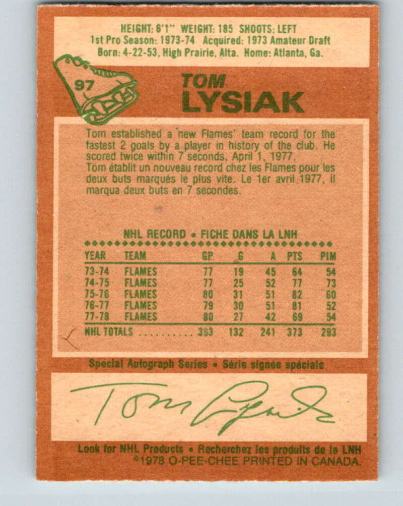 1978-79 O-Pee-Chee #97 Tom Lysiak  Atlanta Flames  V22231