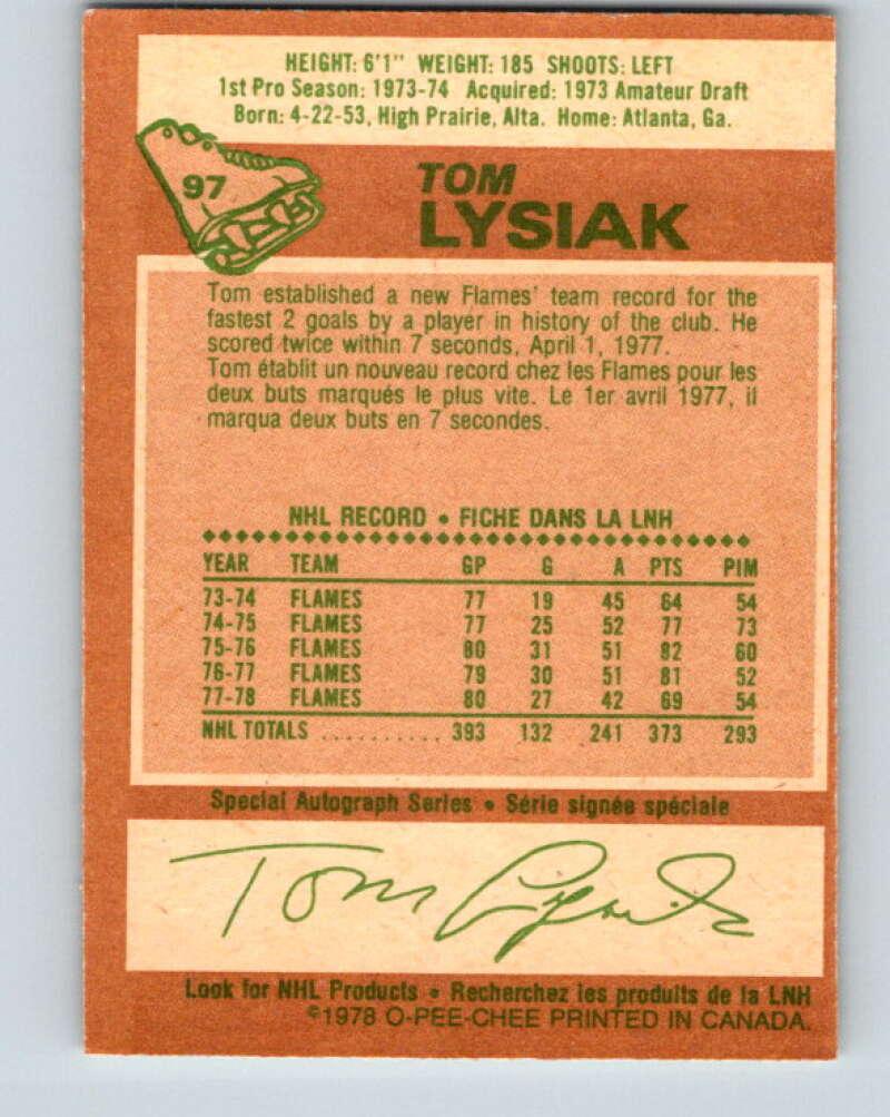 1978-79 O-Pee-Chee #97 Tom Lysiak  Atlanta Flames  V22232
