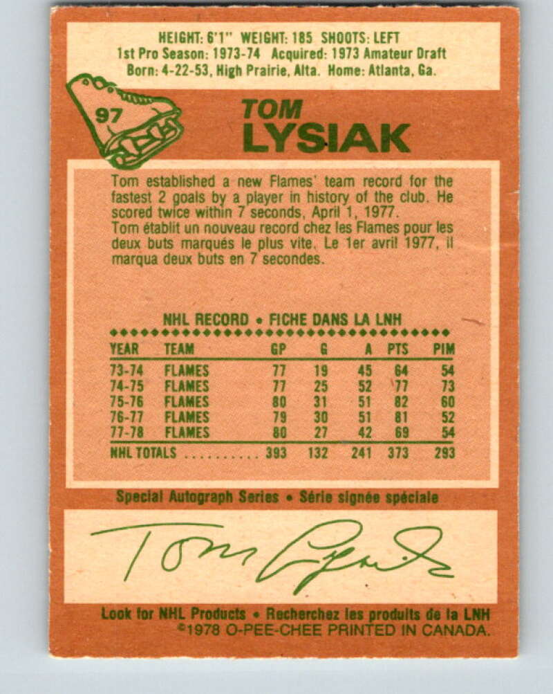 1978-79 O-Pee-Chee #97 Tom Lysiak  Atlanta Flames  V22233