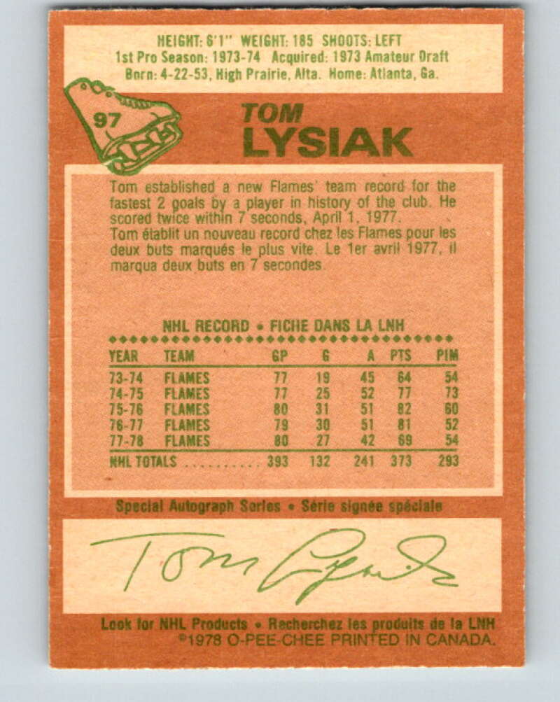1978-79 O-Pee-Chee #97 Tom Lysiak  Atlanta Flames  V22235
