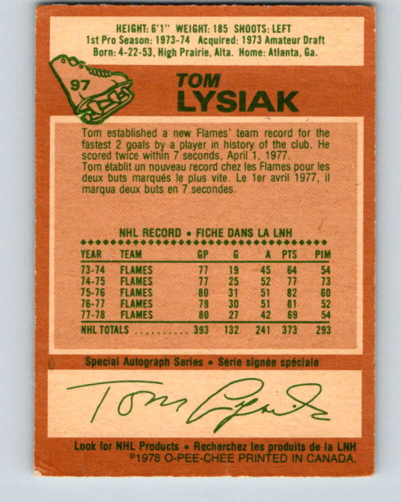 1978-79 O-Pee-Chee #97 Tom Lysiak  Atlanta Flames  V22240