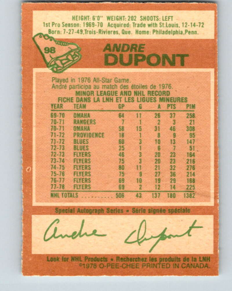 1978-79 O-Pee-Chee #98 Andre Dupont  Philadelphia Flyers  V22245