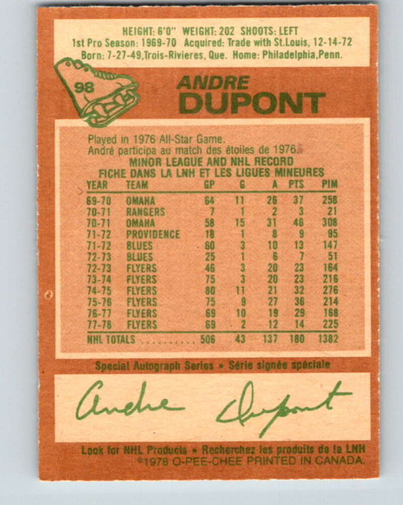 1978-79 O-Pee-Chee #98 Andre Dupont  Philadelphia Flyers  V22246