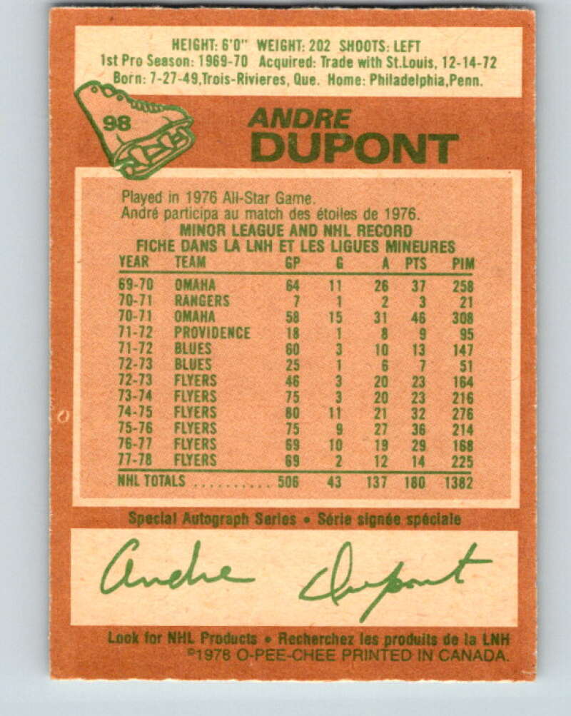 1978-79 O-Pee-Chee #98 Andre Dupont  Philadelphia Flyers  V22247