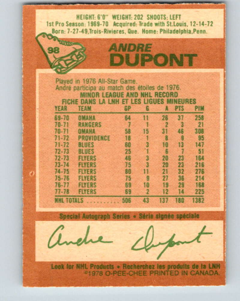 1978-79 O-Pee-Chee #98 Andre Dupont  Philadelphia Flyers  V22248