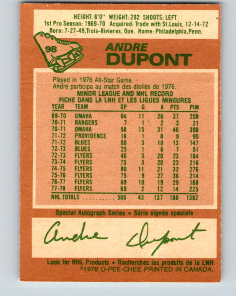 1978-79 O-Pee-Chee #98 Andre Dupont  Philadelphia Flyers  V22249