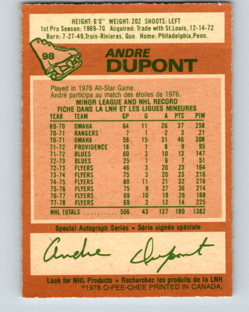 1978-79 O-Pee-Chee #98 Andre Dupont  Philadelphia Flyers  V22251