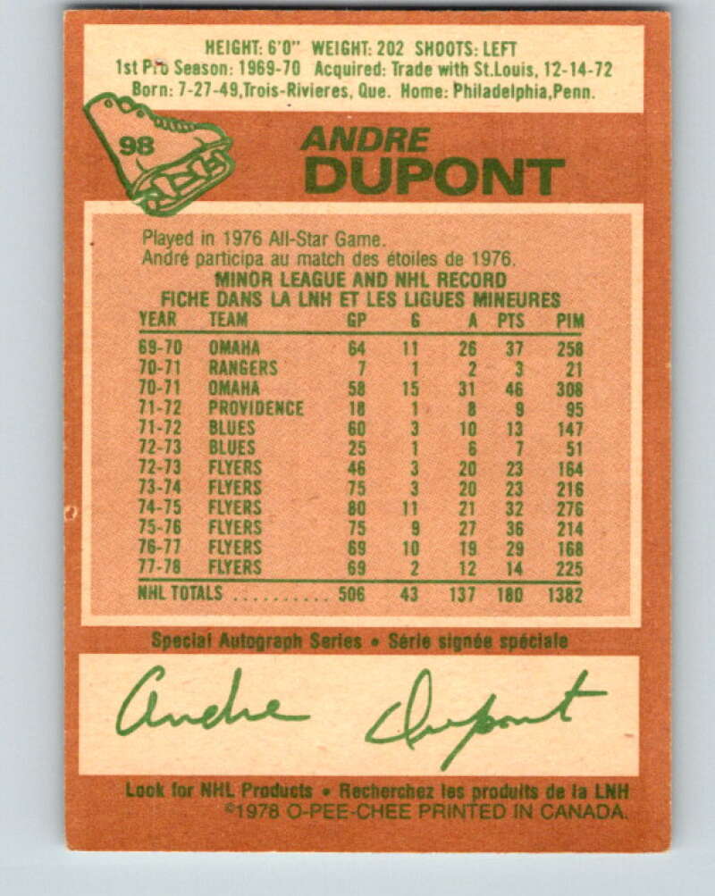1978-79 O-Pee-Chee #98 Andre Dupont  Philadelphia Flyers  V22252
