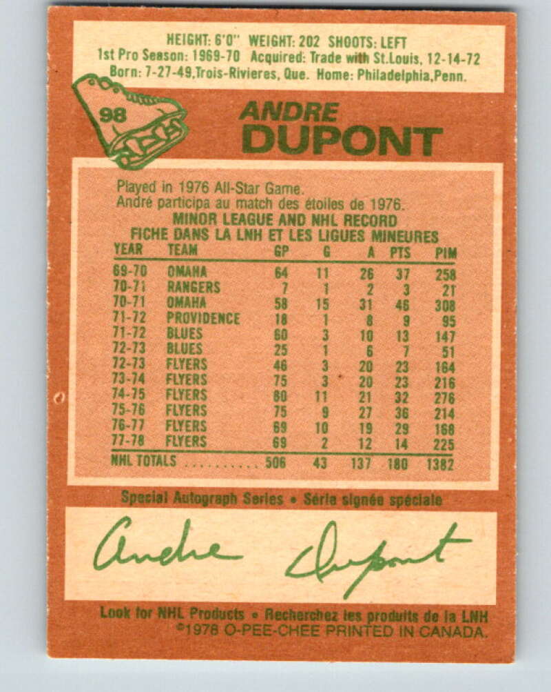 1978-79 O-Pee-Chee #98 Andre Dupont  Philadelphia Flyers  V22253