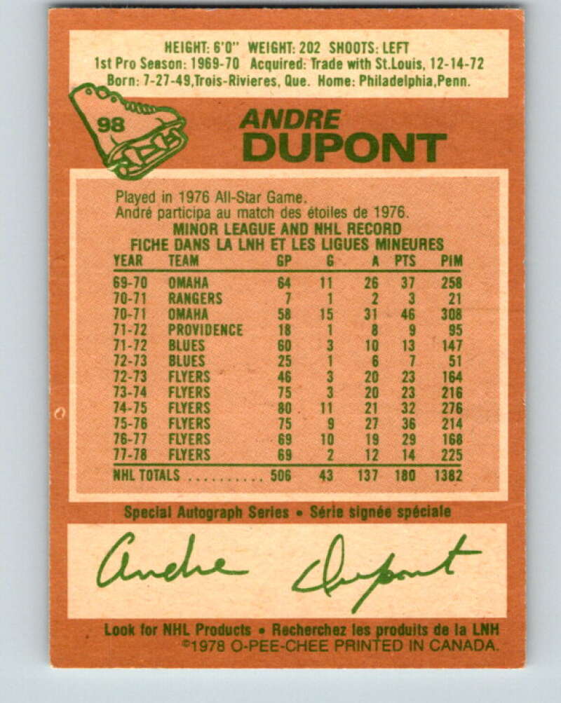 1978-79 O-Pee-Chee #98 Andre Dupont  Philadelphia Flyers  V22254