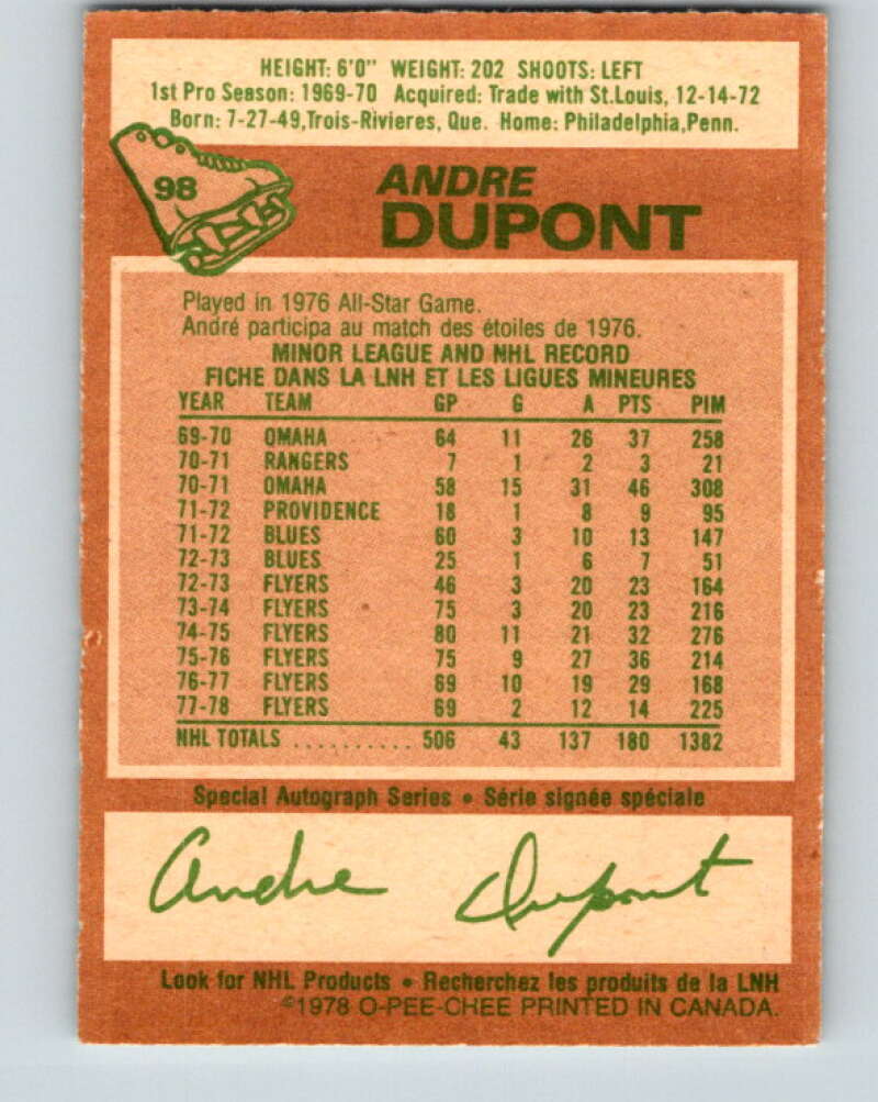 1978-79 O-Pee-Chee #98 Andre Dupont  Philadelphia Flyers  V22255