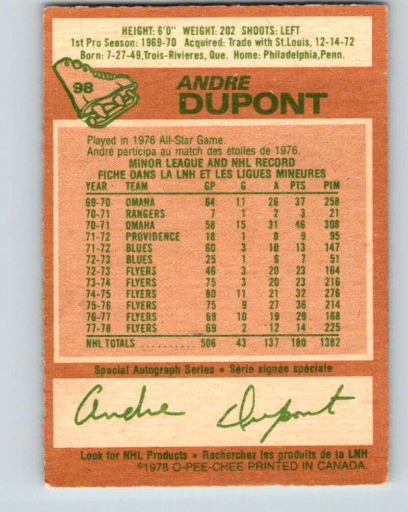 1978-79 O-Pee-Chee #98 Andre Dupont  Philadelphia Flyers  V22256