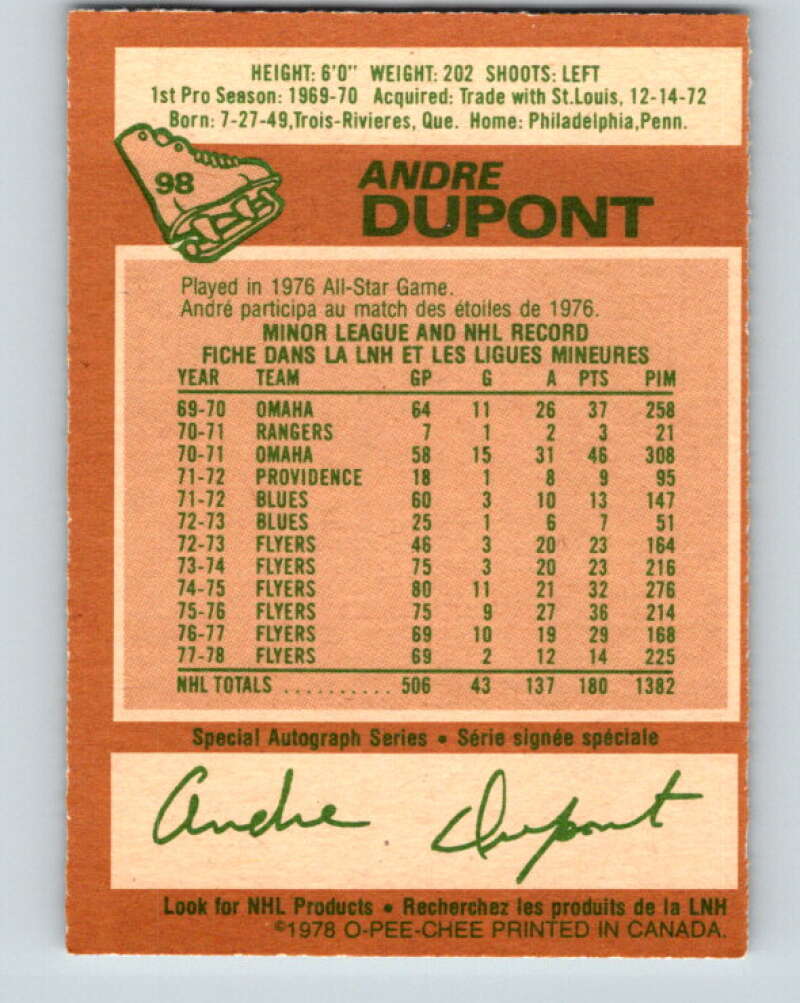 1978-79 O-Pee-Chee #98 Andre Dupont  Philadelphia Flyers  V22261