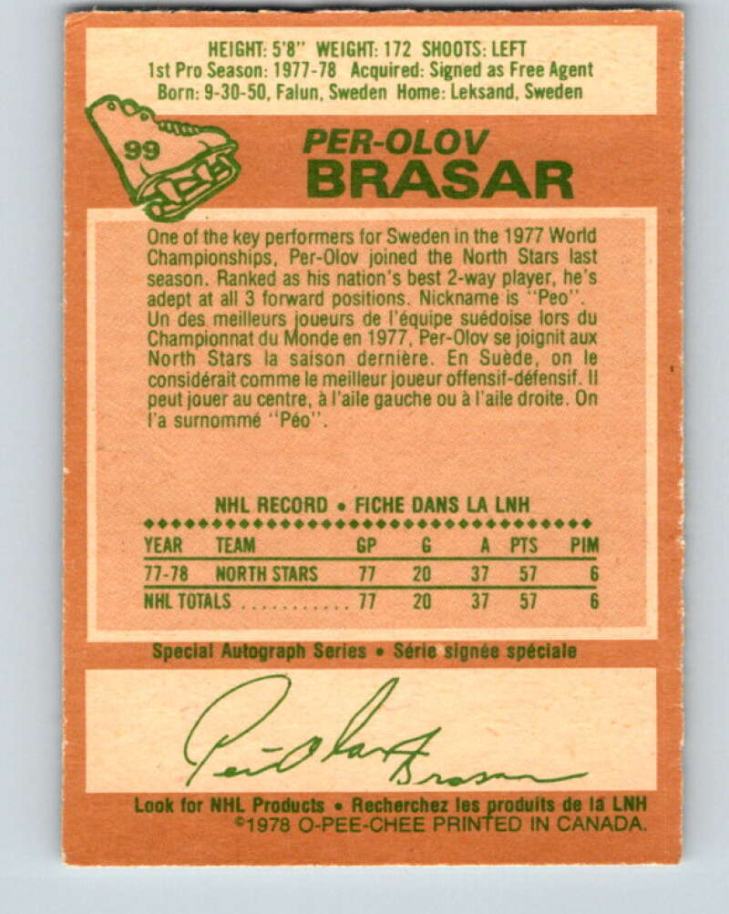 1978-79 O-Pee-Chee #99 Per-Olov Brasar  RC Rookie Minnesota  V22263