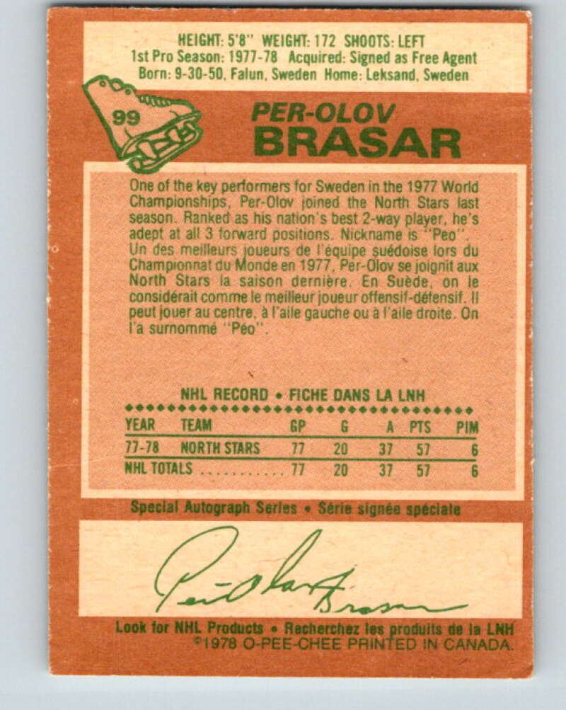 1978-79 O-Pee-Chee #99 Per-Olov Brasar  RC Rookie Minnesota  V22264