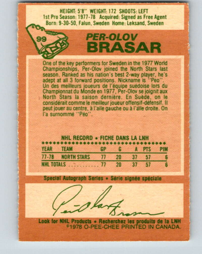 1978-79 O-Pee-Chee #99 Per-Olov Brasar  RC Rookie Minnesota  V22267