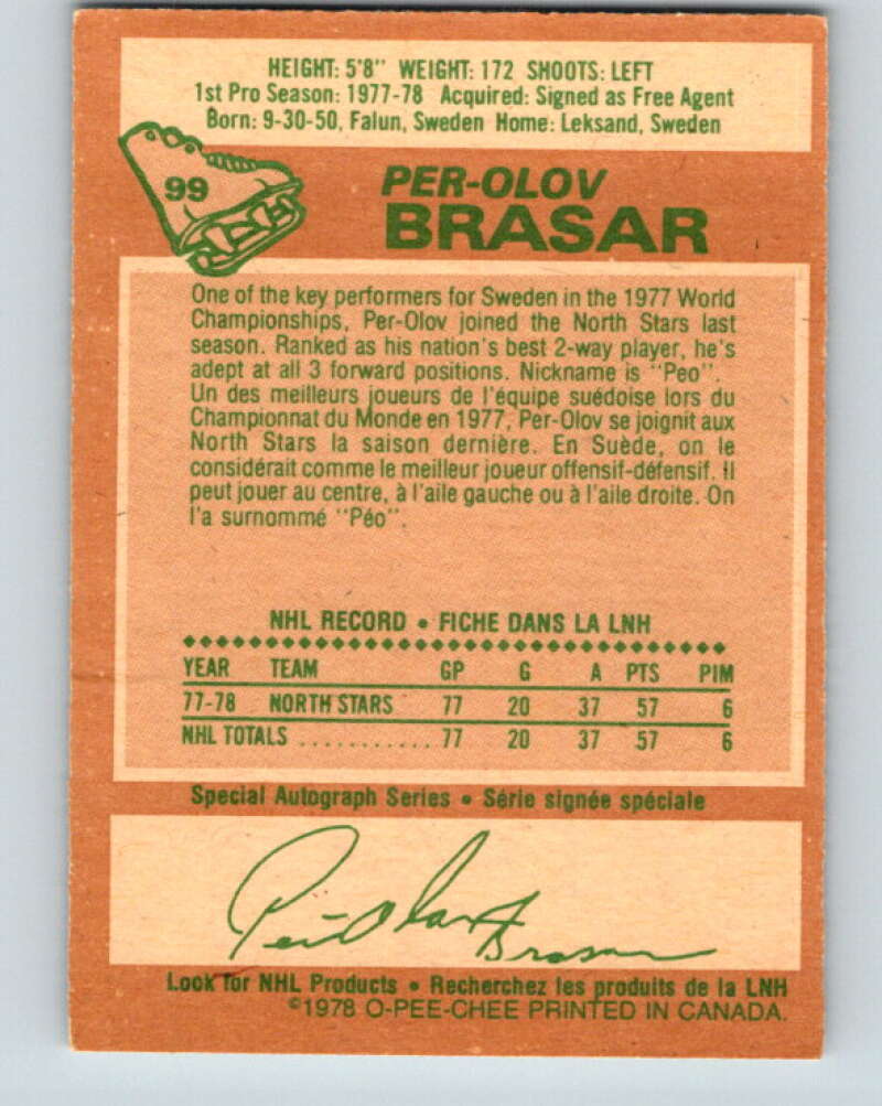 1978-79 O-Pee-Chee #99 Per-Olov Brasar  RC Rookie Minnesota  V22268