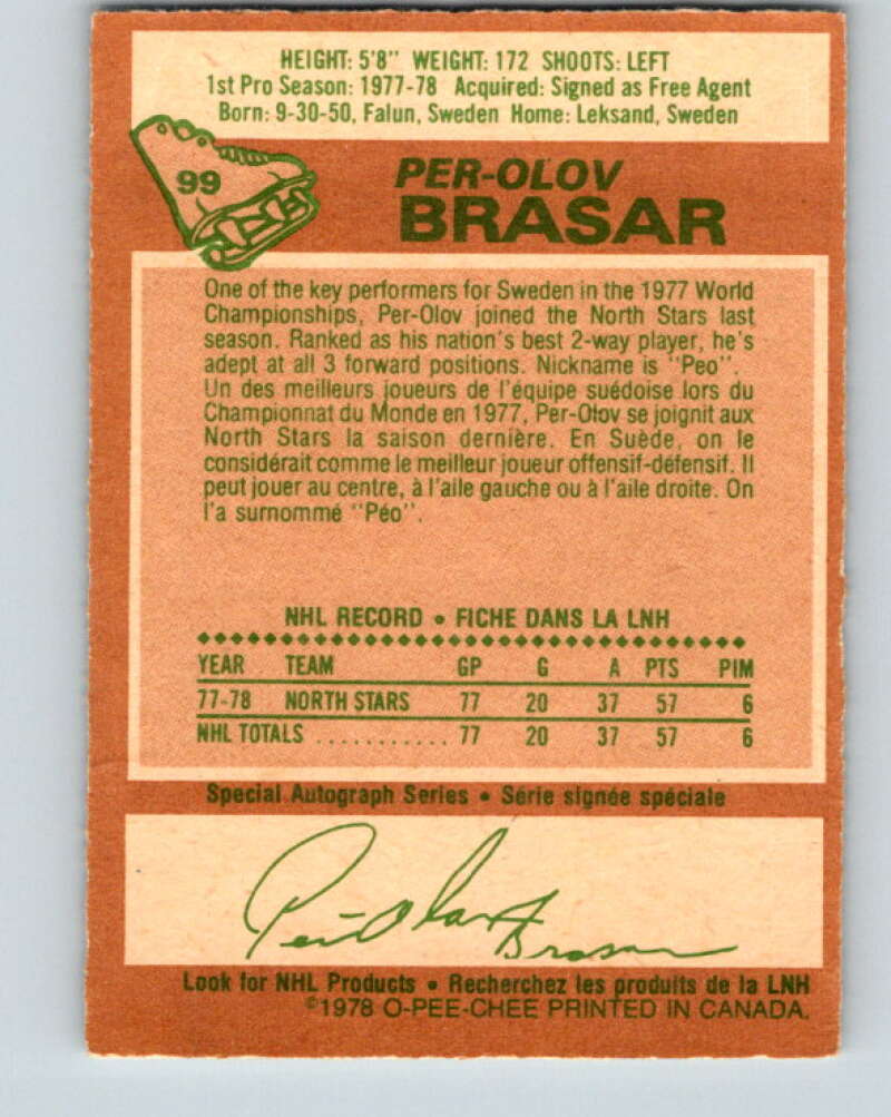 1978-79 O-Pee-Chee #99 Per-Olov Brasar  RC Rookie Minnesota  V22269