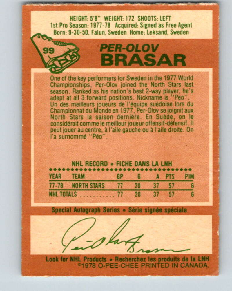 1978-79 O-Pee-Chee #99 Per-Olov Brasar  RC Rookie Minnesota  V22270