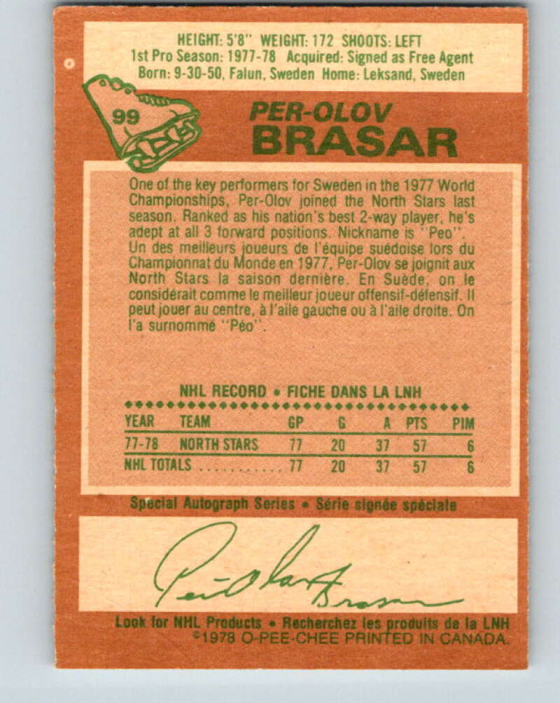 1978-79 O-Pee-Chee #99 Per-Olov Brasar  RC Rookie Minnesota  V22272