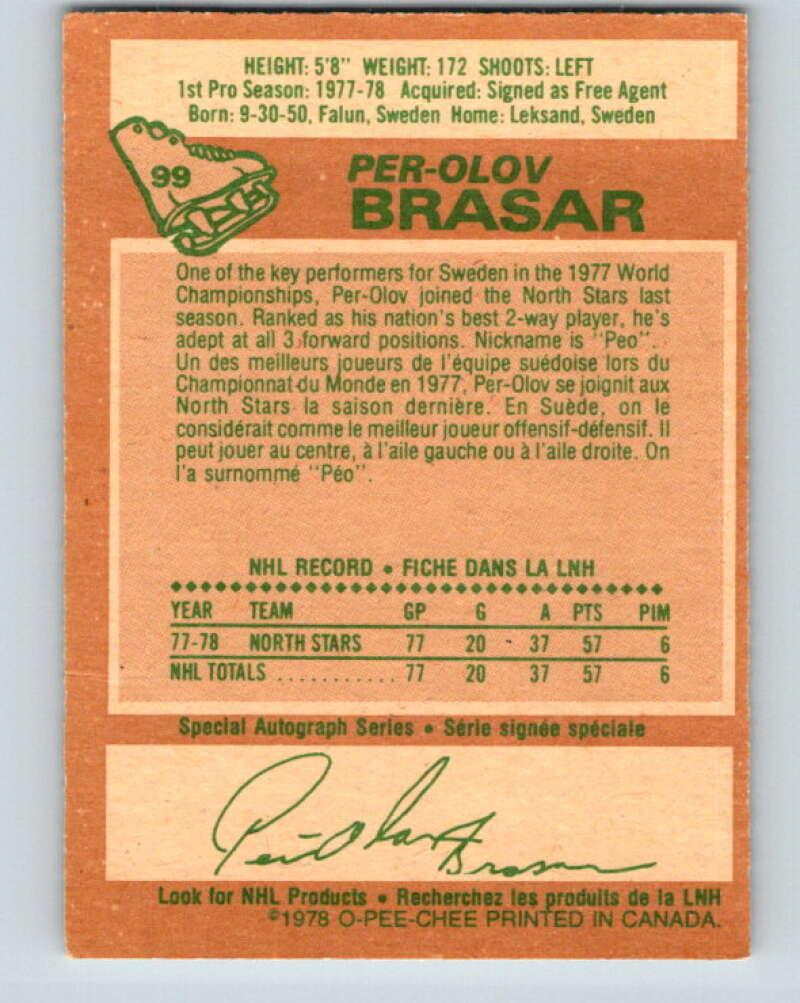 1978-79 O-Pee-Chee #99 Per-Olov Brasar  RC Rookie Minnesota  V22273