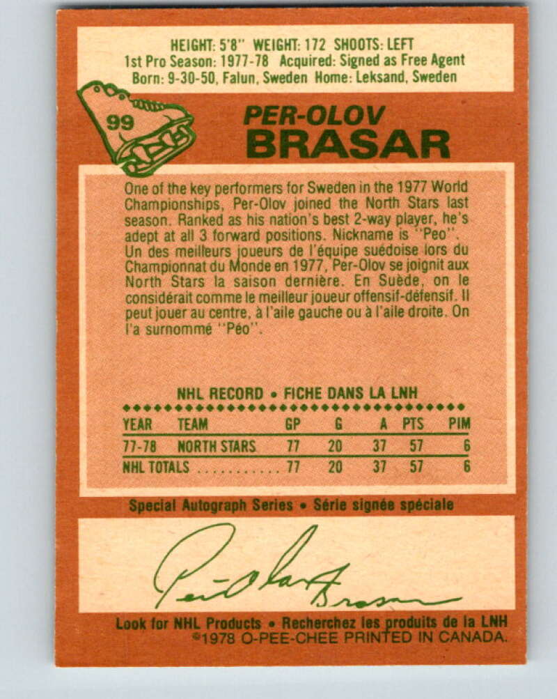 1978-79 O-Pee-Chee #99 Per-Olov Brasar  RC Rookie Minnesota  V22284