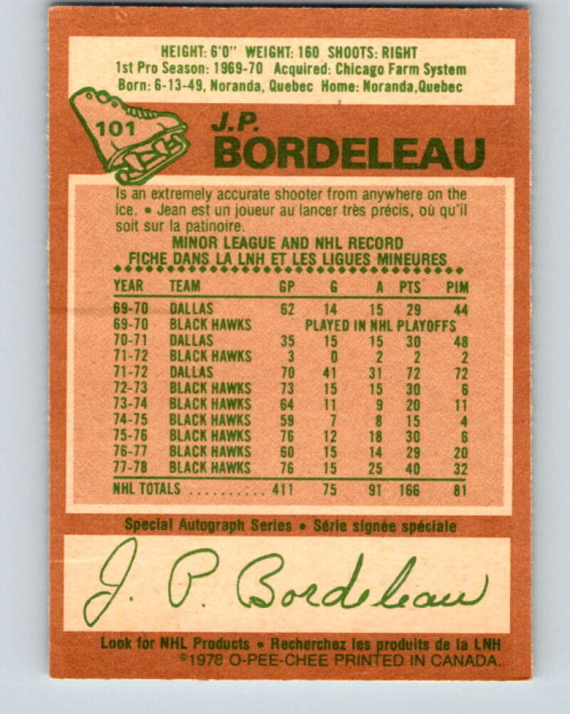 1978-79 O-Pee-Chee #101 J.P. Bordeleau  Chicago Blackhawks  V22301