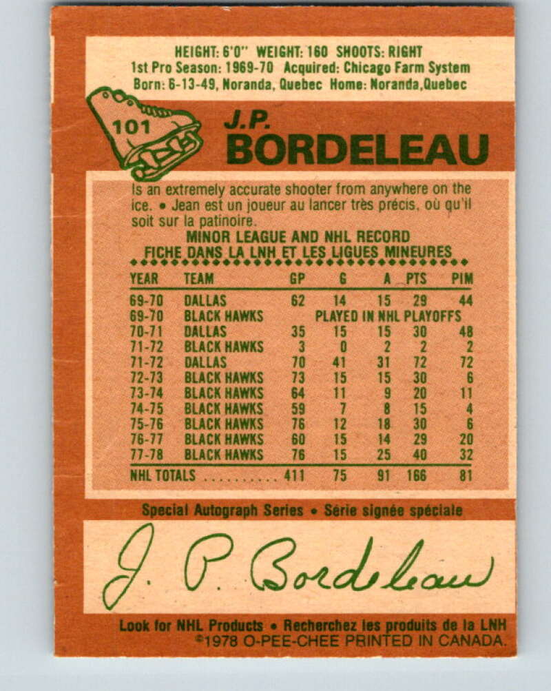 1978-79 O-Pee-Chee #101 J.P. Bordeleau  Chicago Blackhawks  V22303