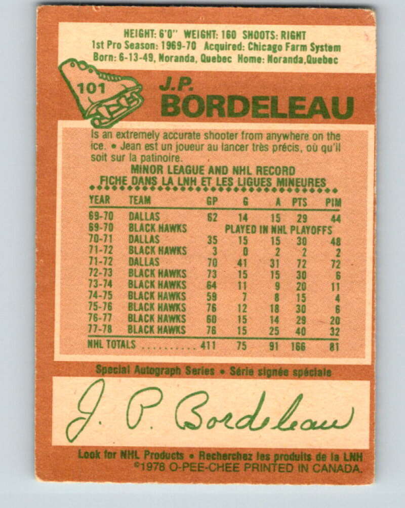1978-79 O-Pee-Chee #101 J.P. Bordeleau  Chicago Blackhawks  V22305